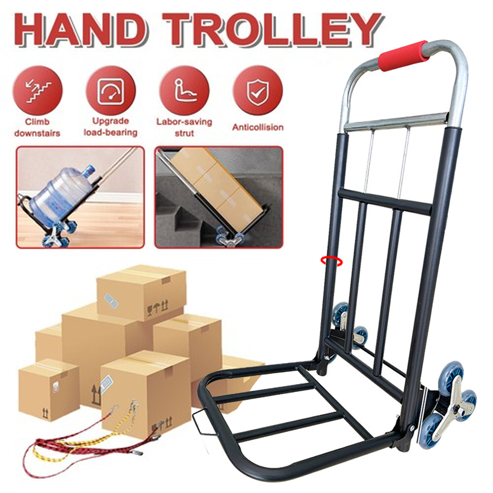 330 lbs Stair Climbing Cart Heavy Duty Folding Hand Truck Dolly 6 Wheels + Rope
