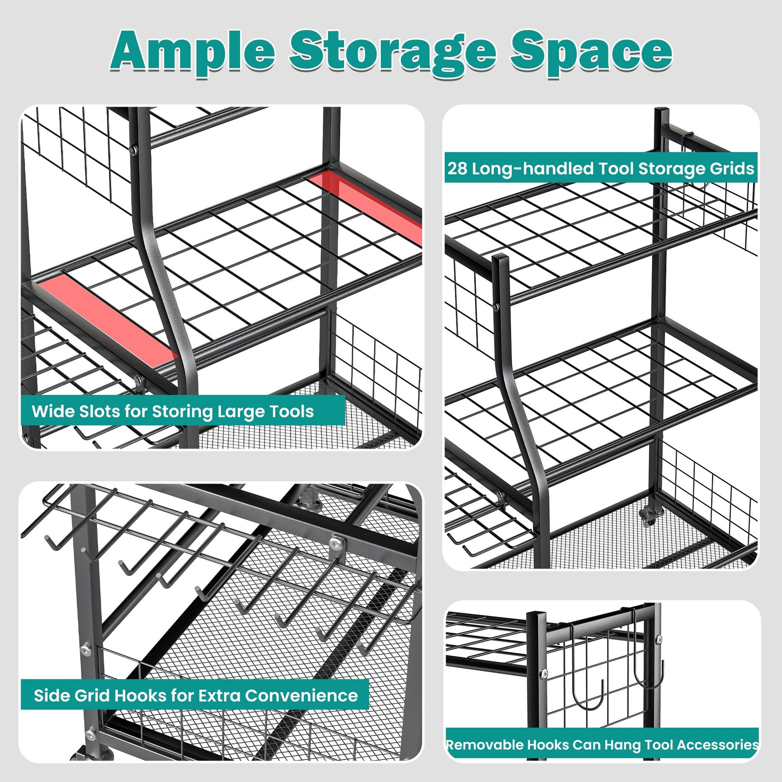 EVERHANGER Garden Tool Organizer Stand, Garage Storage Medium, Black