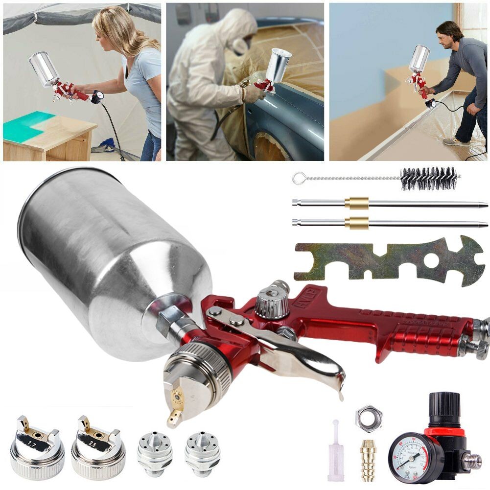 1.4/1.7/2.5mm Nozzle HVLP Air Feed Spray Gun Kit Car Paint Primer Clearcoat USA