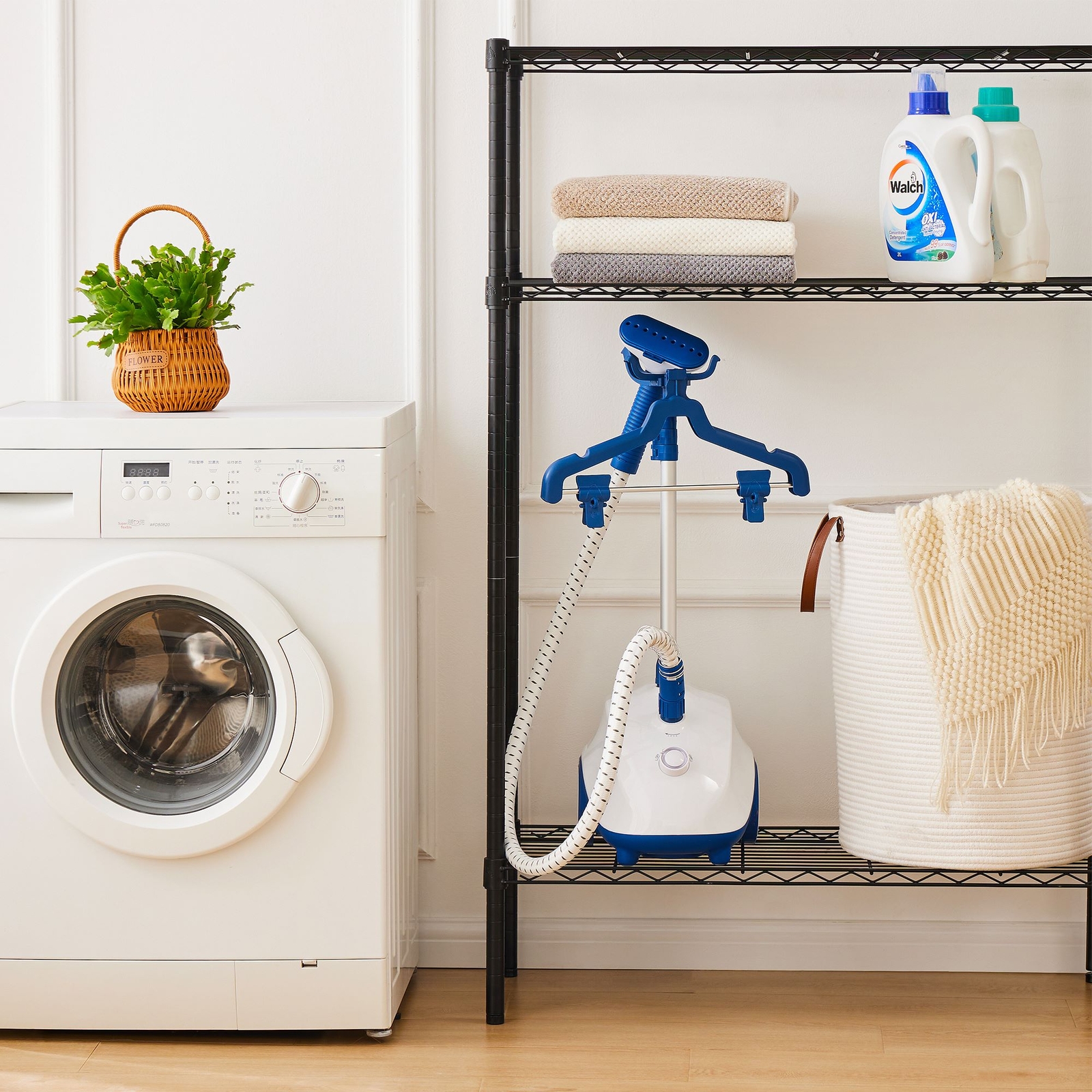 Standing Garment Steamer with Roll Wheel Wrinkle Remover for Clothes Water Tank