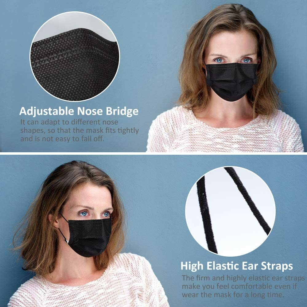 50/100 PCS 4 Layers Black Face Mask Mouth & Nose Protector Disposable Masks