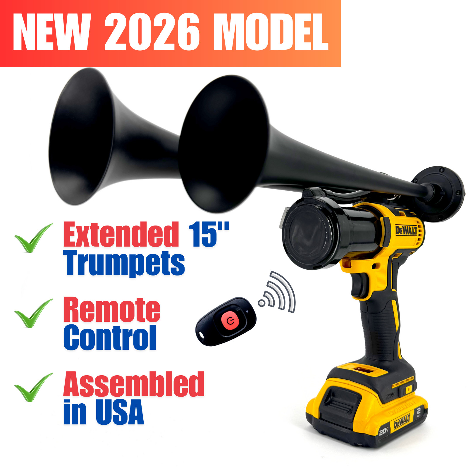 DeWalt Impact Air Train Horn Dual Black | 2026 Long Trumpets | Assembled in USA