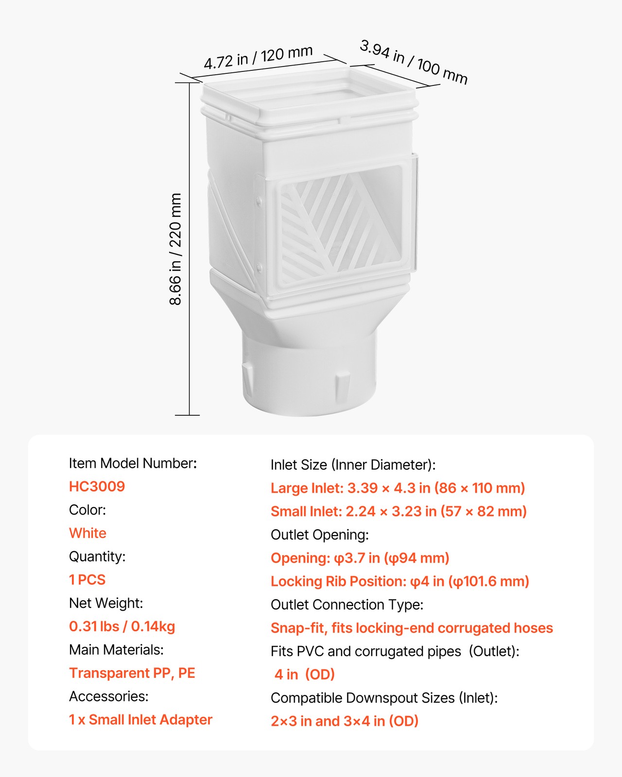 VEVOR Downspout Diverter Rainwater Collection Kit for 2x3 3x4