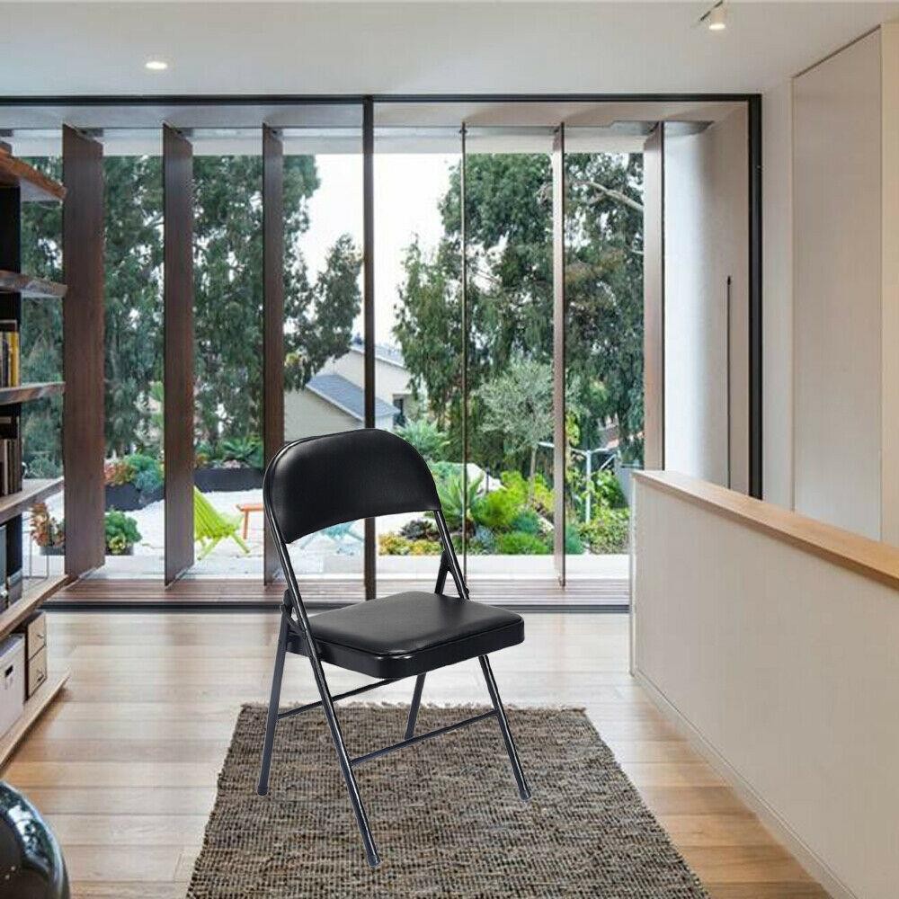 6 Commercial Folding Chairs Steel Frame Fabric Padded Seat for Indoor Outdoor