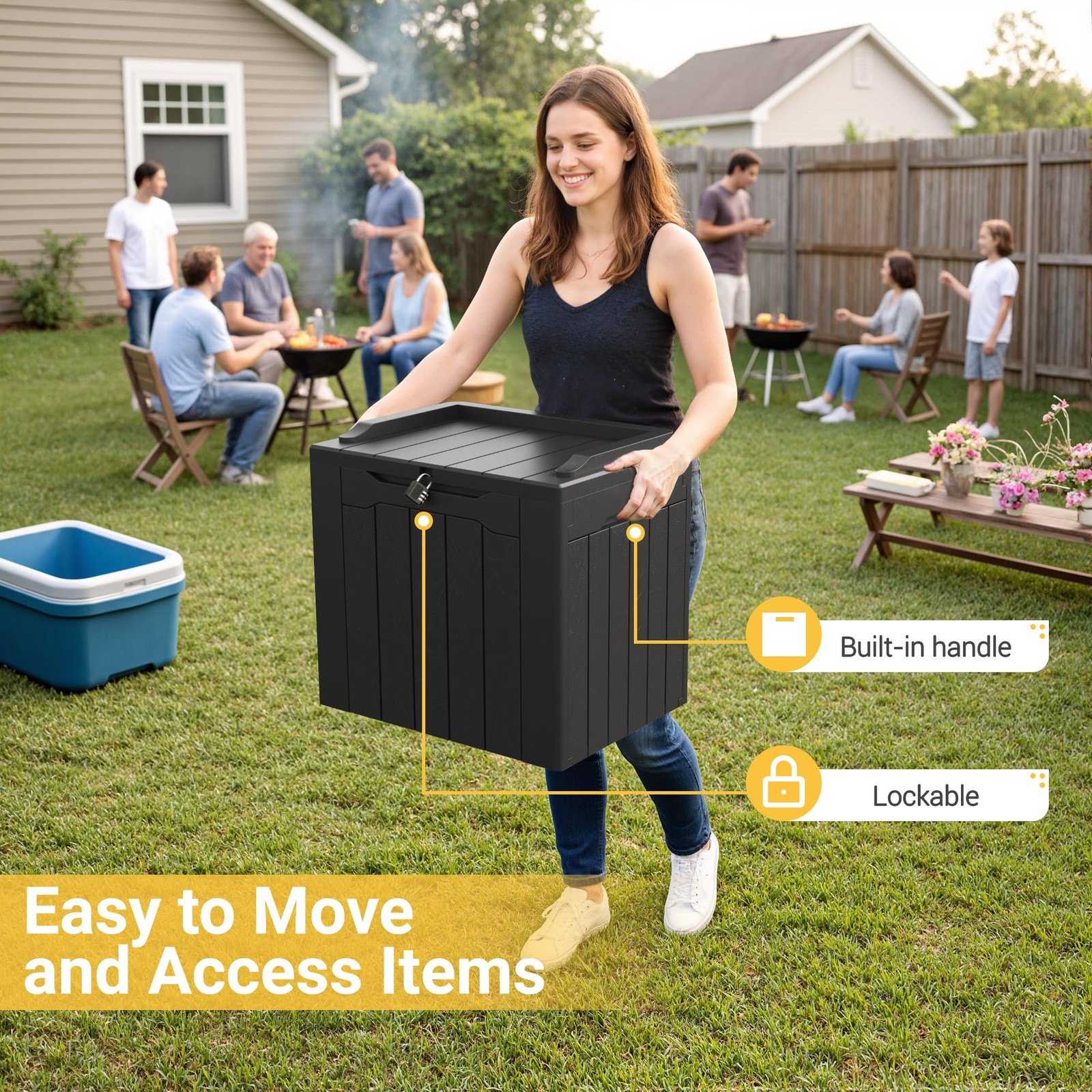 Outdoor Storage Box 31 Gallon Storage Box with Lid for Patio Furniture, Garde...
