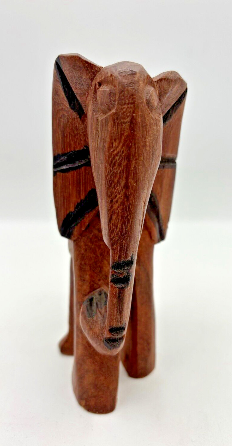 Vintage Hand Carved Wooden Elephant Figurine Rosewood Primitive Africa 5.5"H