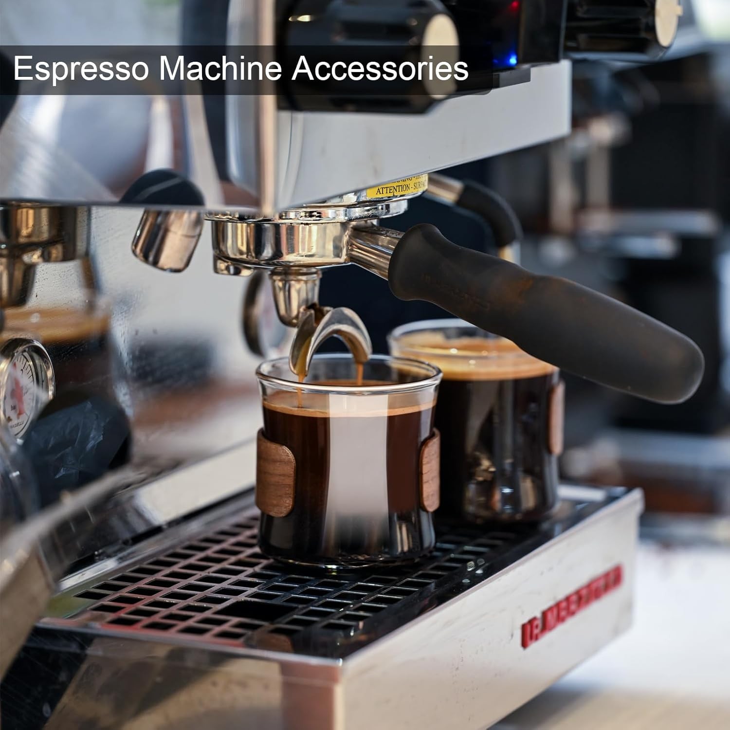 Espresso Cups Set of 2 with Wooden Ring, 8 OZ High Borosilicate Espress