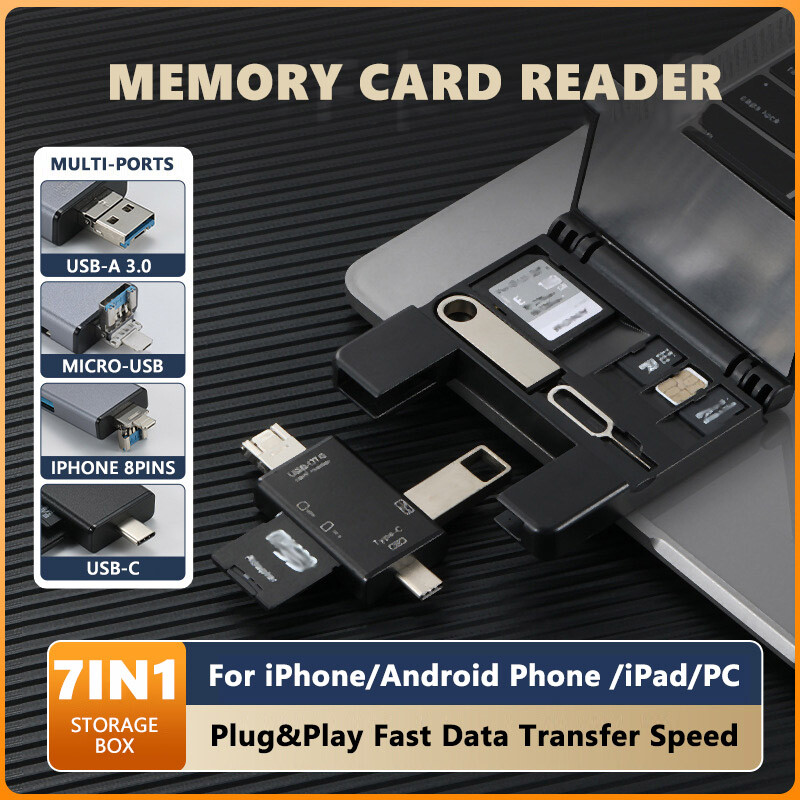 USB-C OTG Adapter SD TF Memory Card Reader Storage Box For iPhone Samsung Tablet