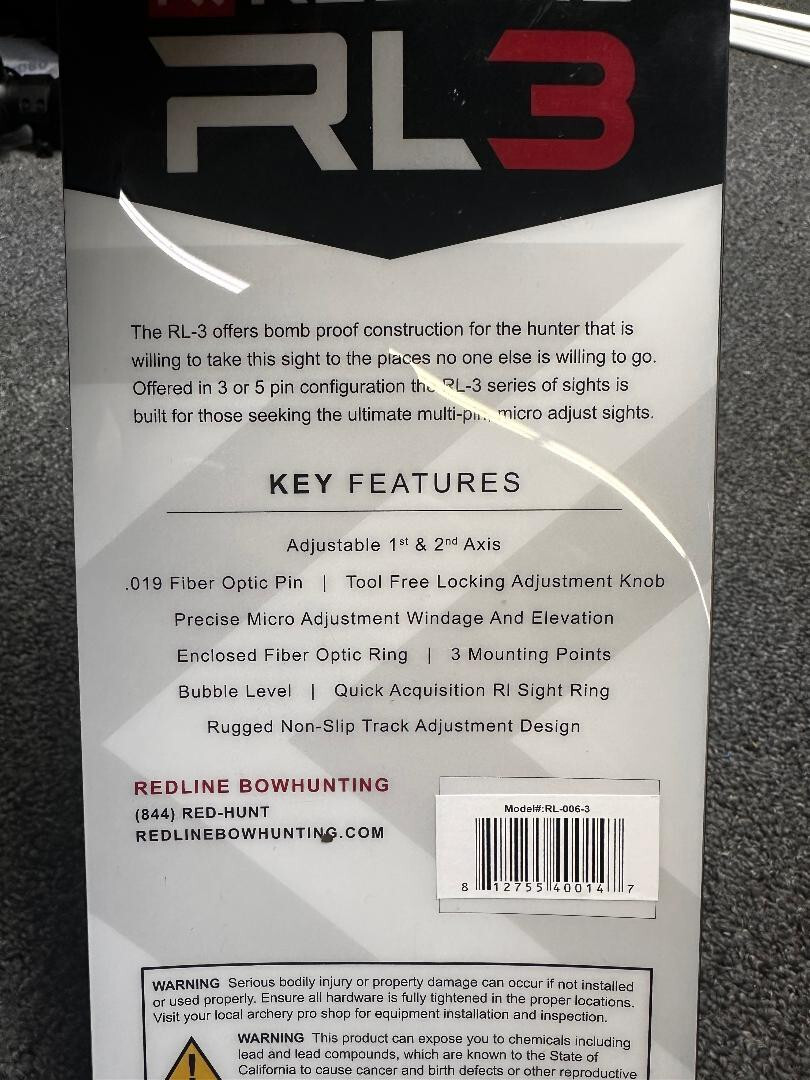 NEW Redline RL-3 3 Pin Bow Sight RH Mathews Lift V3X Bear Hoyt PSE Bowtech LIGHT