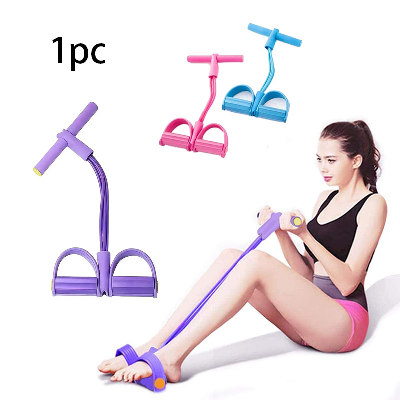 Resistance Bands 4 Tube Fitness Yoga Foot Pedal Exerciser Pull Strap
