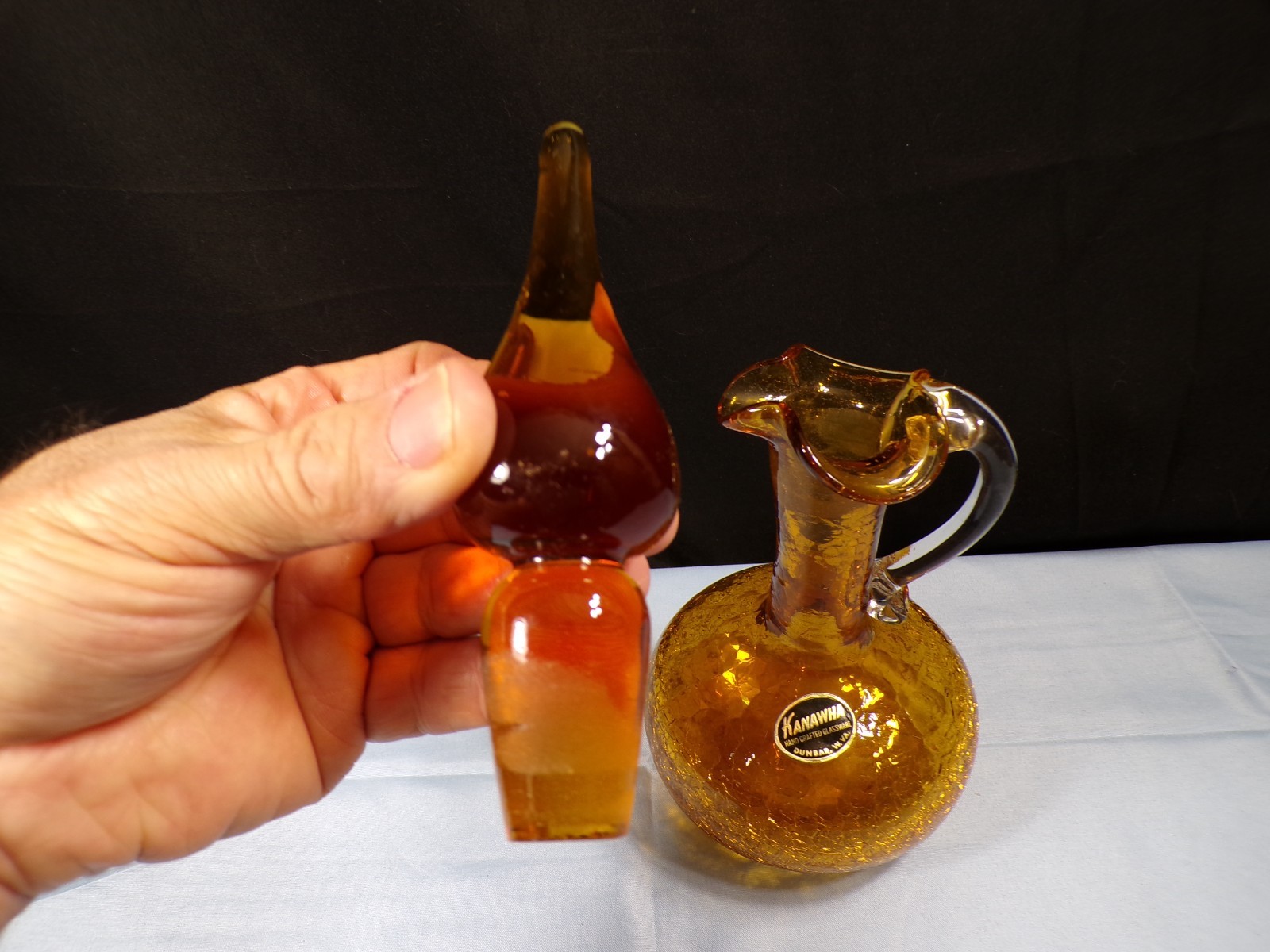 Kanawha Amber Crackle Glass Small Decanter w/ Stopper