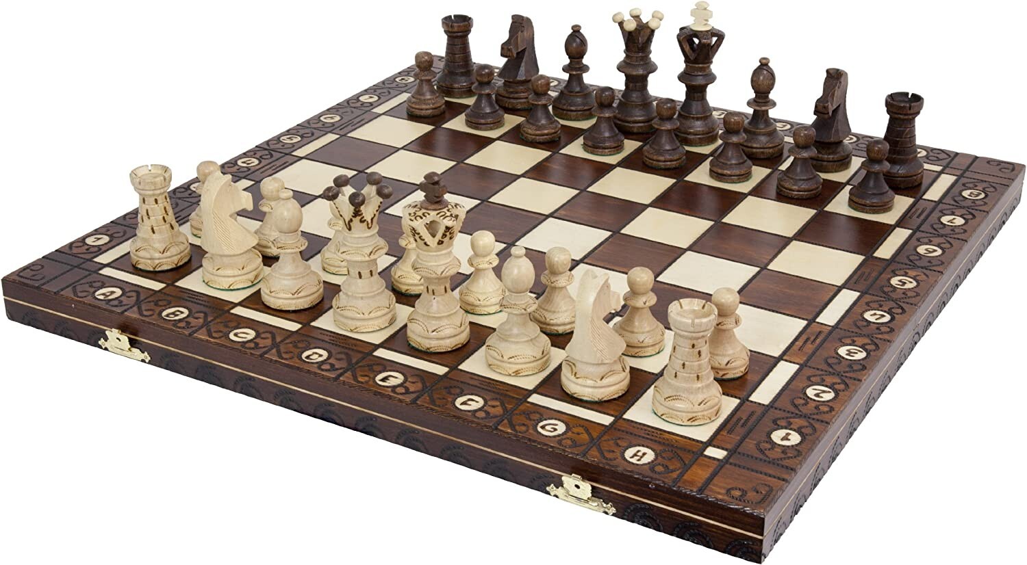 Large Handmade Wooden Chess Set 21" Hand Carved Board Pieces Full Vintage Game