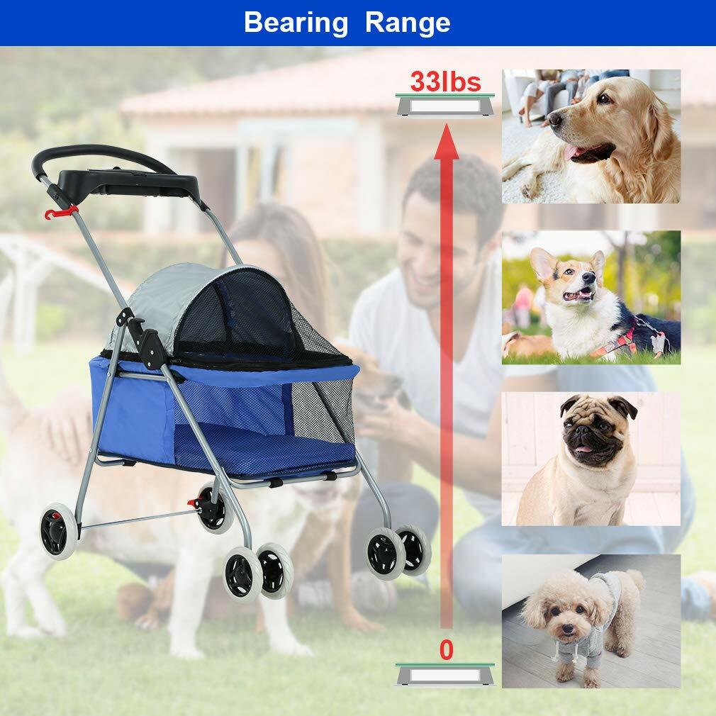 4 Wheels Posh Folding Waterproof Portable Travel Cat Dog Stroller w/ Cup Holder