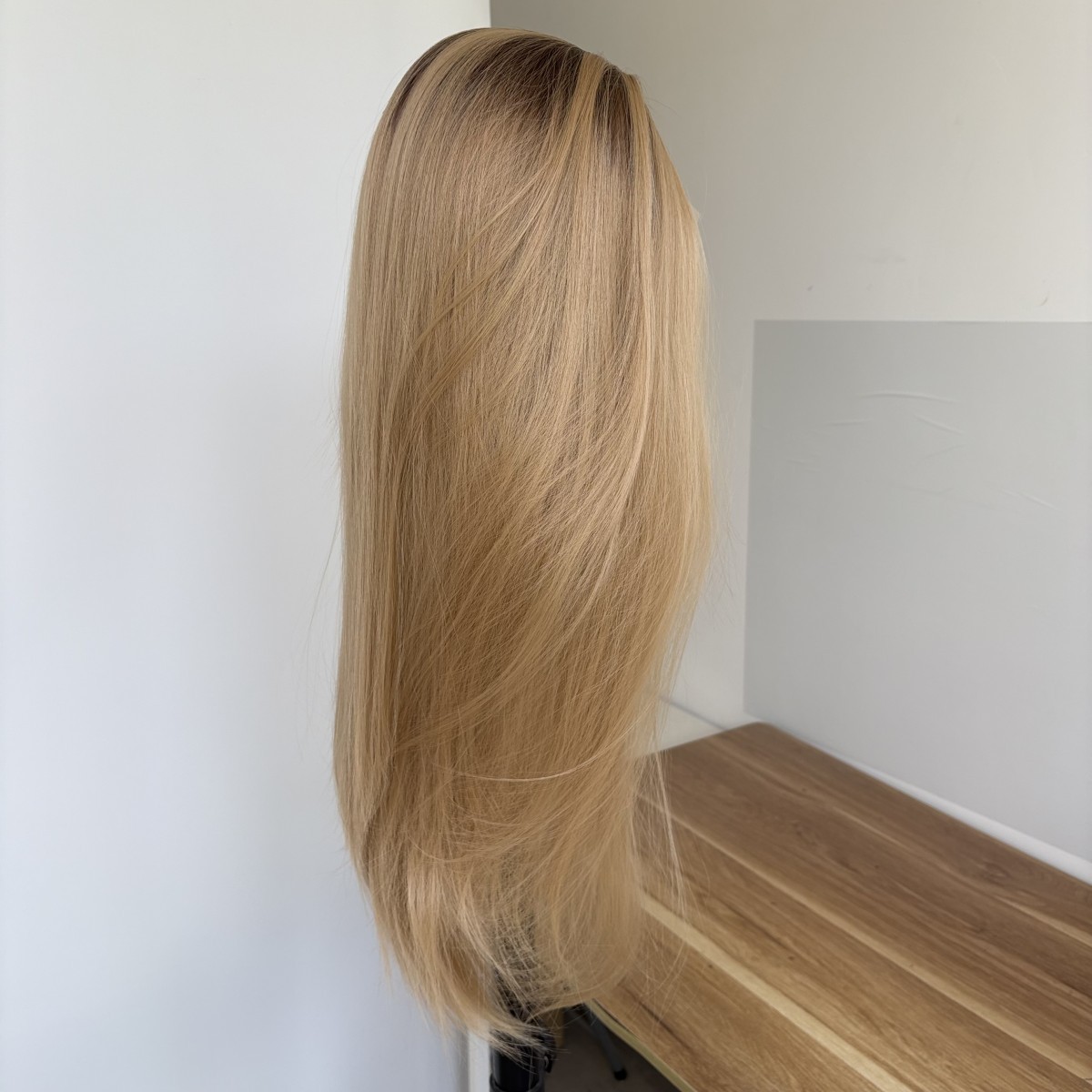 Synthetic Hair Heat Resistant HD T Lace Front Wig Long Straight Ombre Blonde