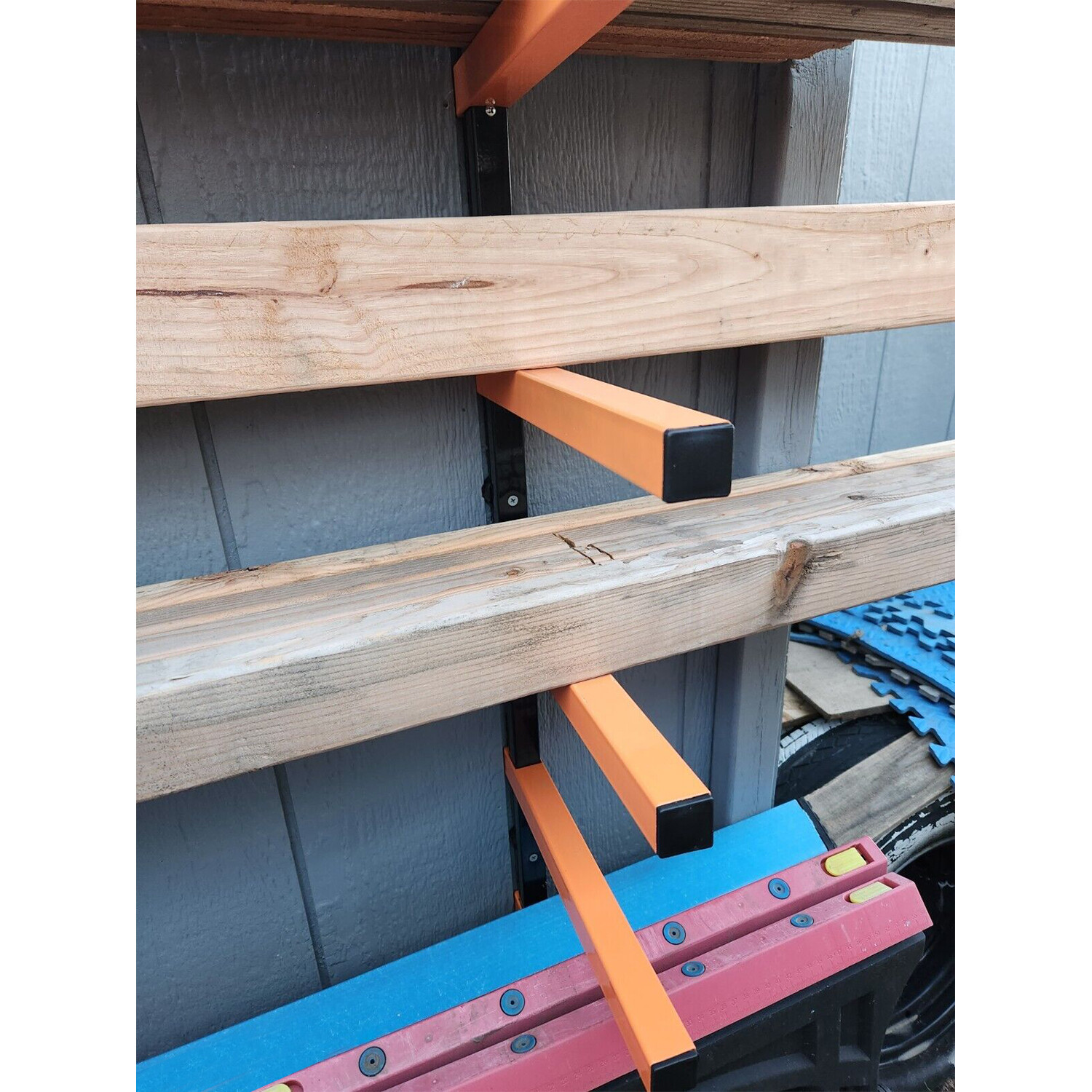Lumber Wood Storage Metal Rack with 6-Level Wall Mount – Orange Organizer