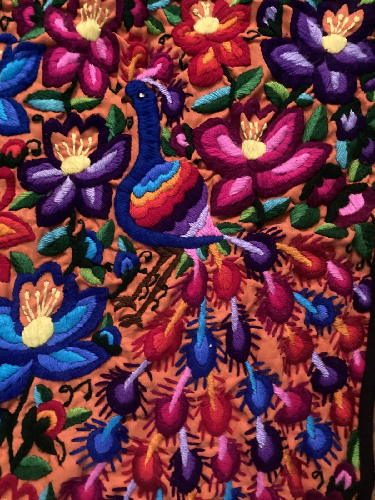 Guatemala Traditional Embroidered Tbl Cloth/Wall Hanging Etc. w/Peacocks/Flowers