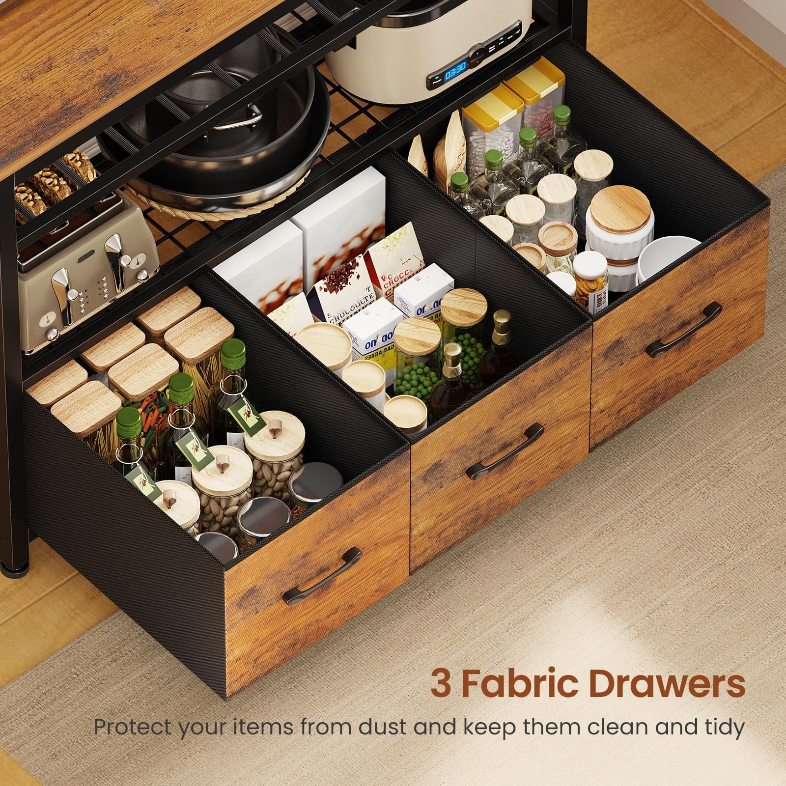 Bakers Rack with Storage and Power Outlet 35.4 inch Coffee Bar Cabinet