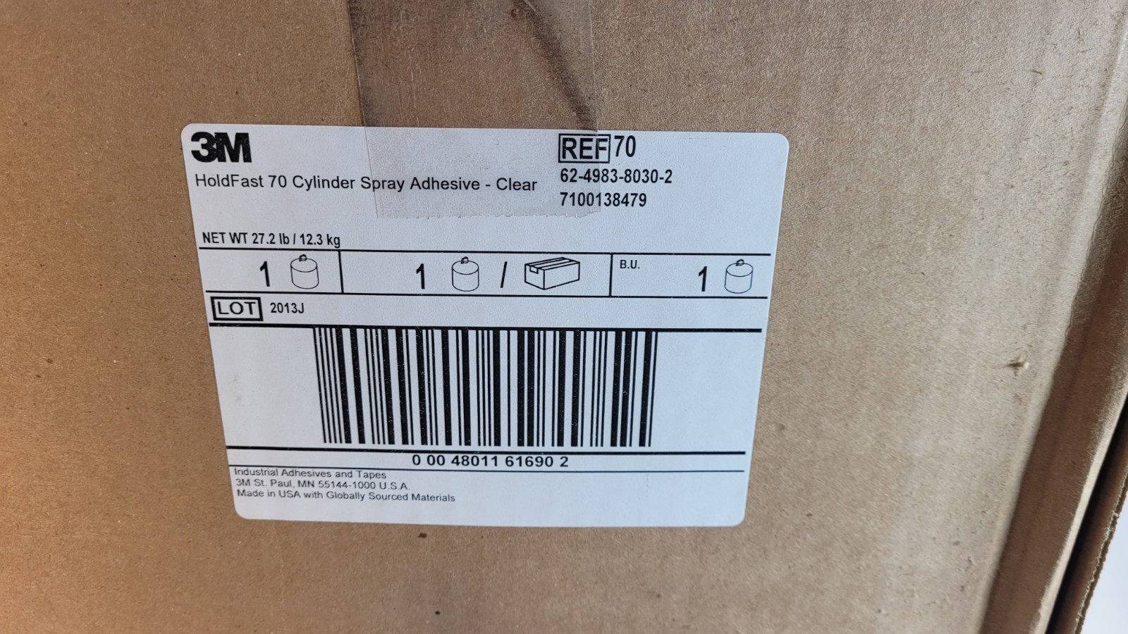 HoldFast 70 Spray Adhesive, 27.3 lbs, Large Cylinder, Clear 3M™ 7100138479