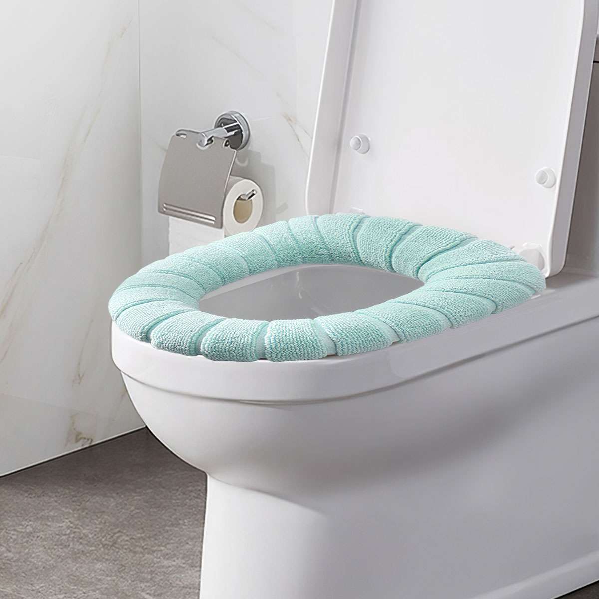 Toilet Seat Cover Soft Thicker Warmer Stretchable Washable Cushion Mat Bathroom
