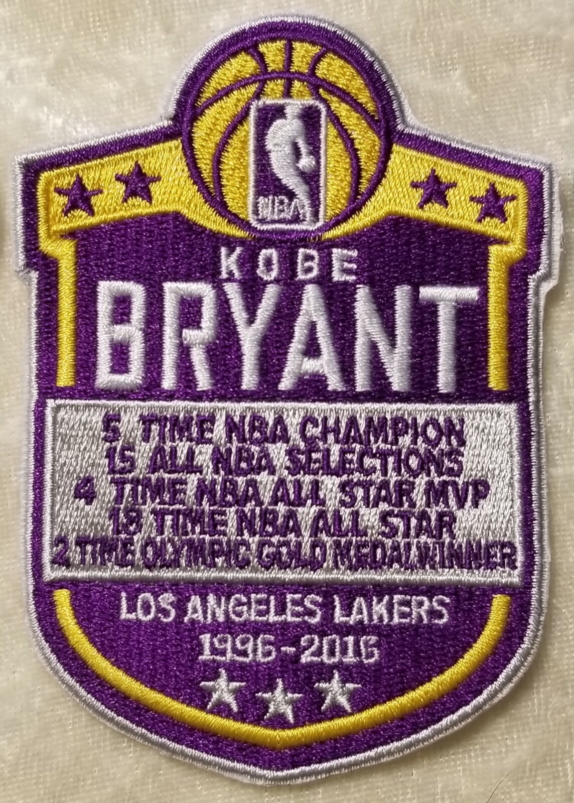 Kobe Bryant Commemorative 4" LA Lakers Iron On Embroidered Patch~FREE Mailing!