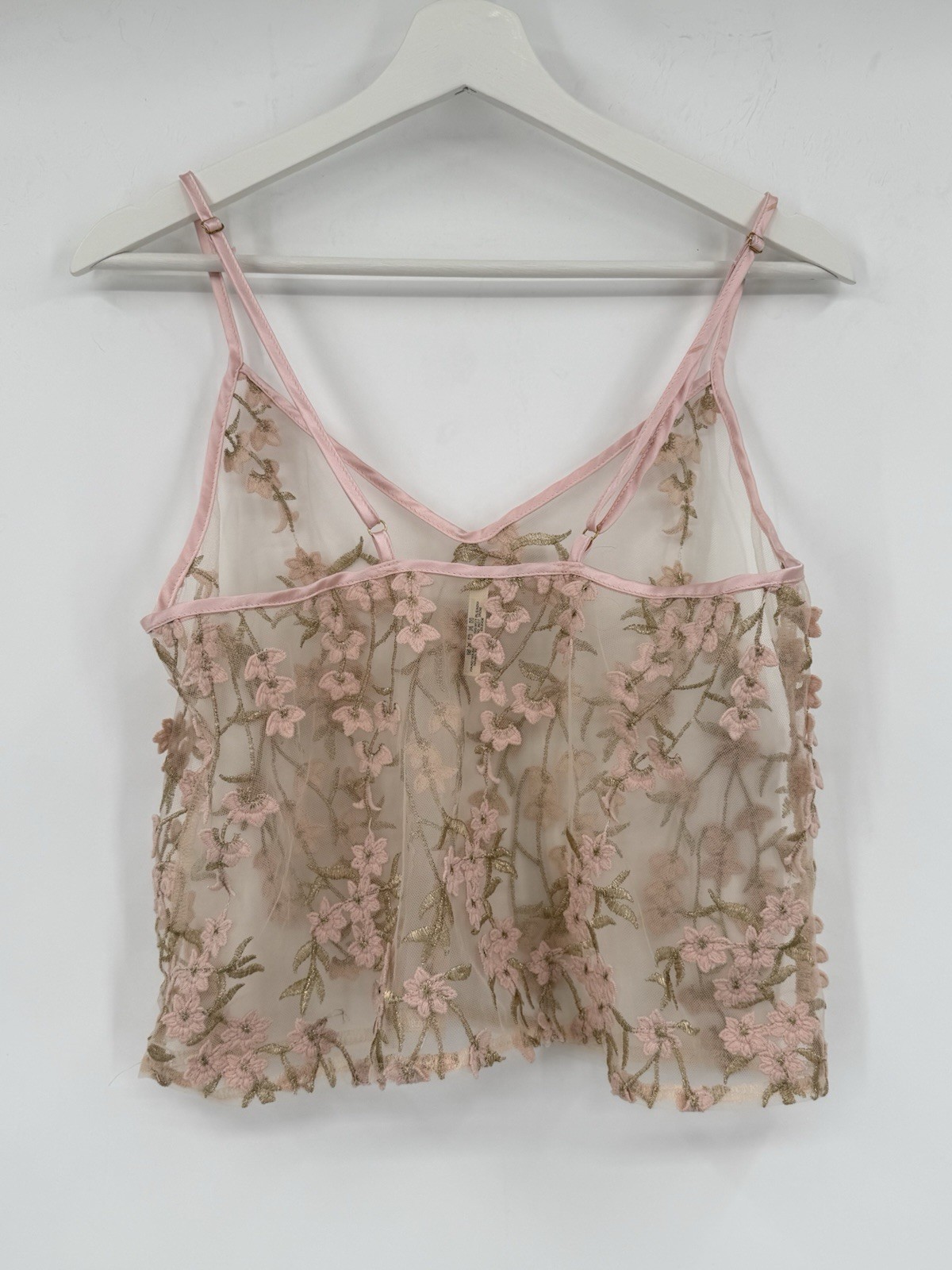Y2K Roma Confidential Lace Sheer Floral Camisole Size M Pink Gold Embroidery