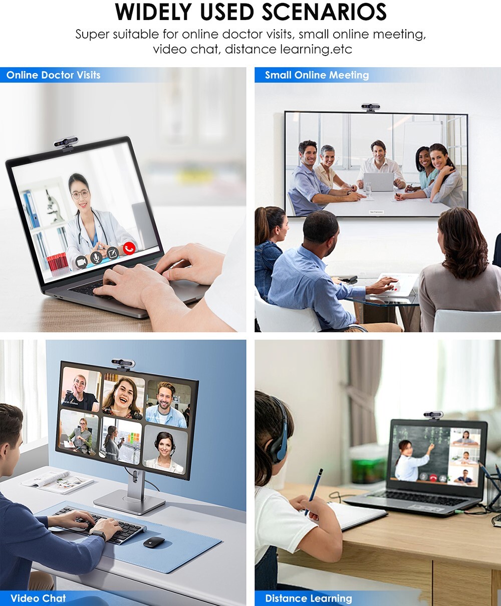 TOALLIN 2K Auto-Focus QHD Webcam Windows Hello Privacy Shutter w/Microphone New