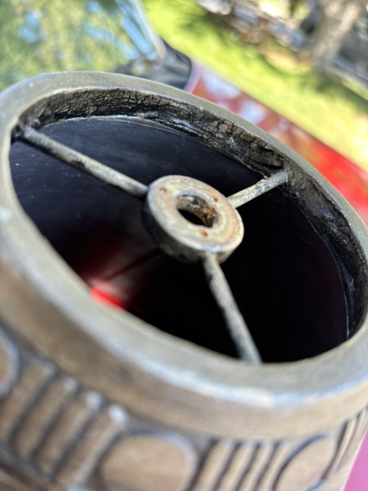 Rare UNIQUE Vintage Ceramic Clay ceramic Lamp Shade Heavy Brown Pottery Tribal