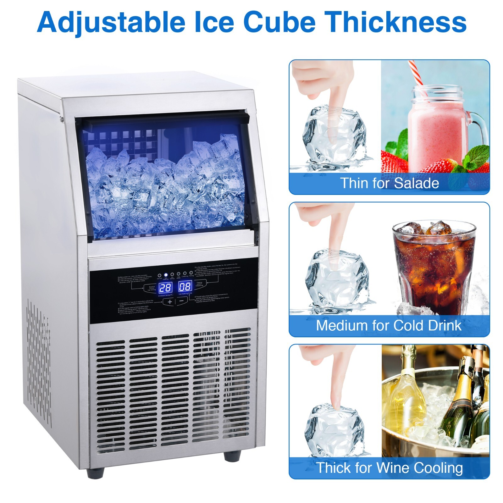 Commercial Ice Maker 150lbs Stainless Steel Built-in Cube Machine Bar Restaurant
