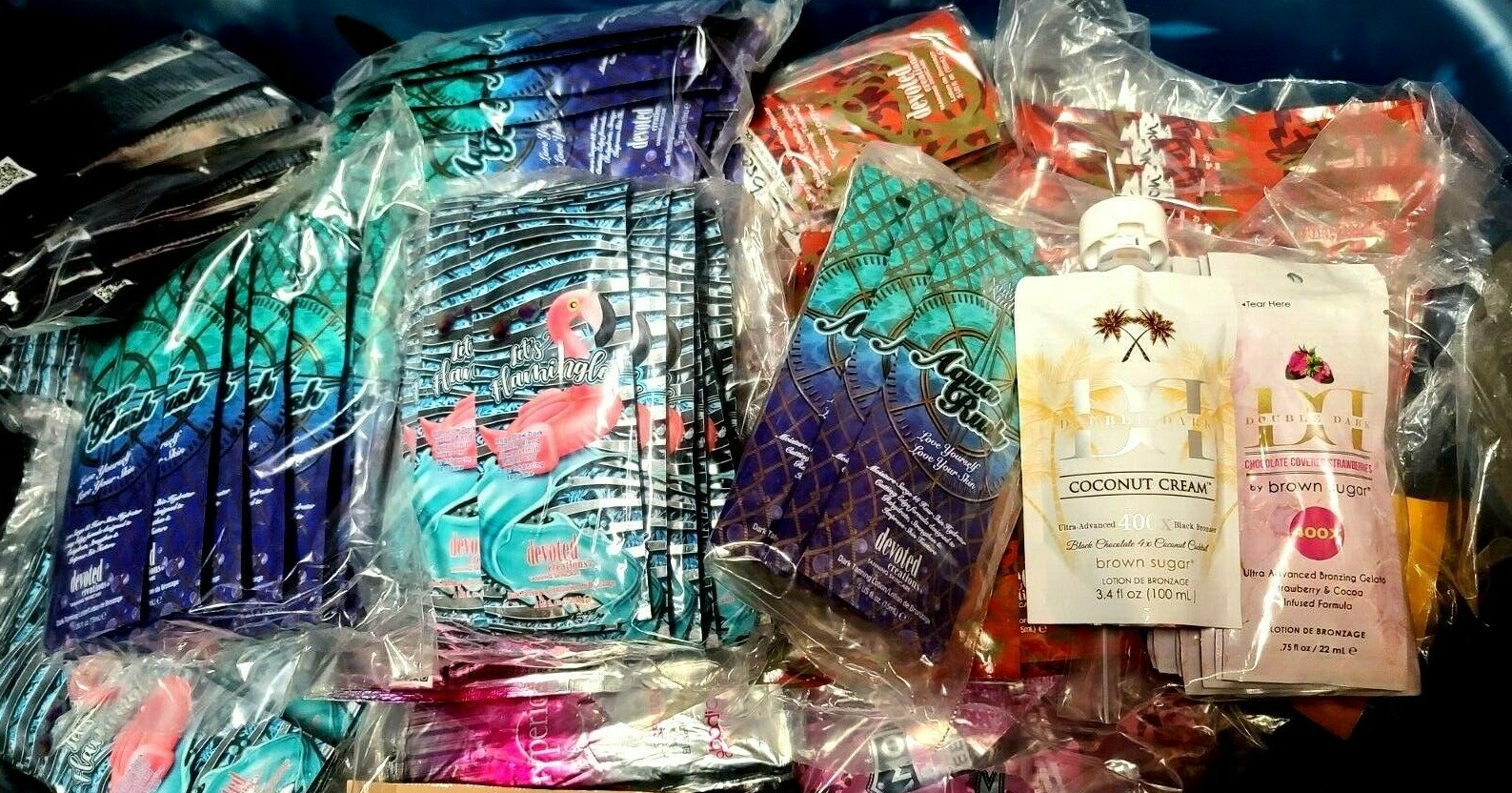 100 MYSTERY Salon Packets Indoor Tanning Bed Lotion Bronzer Accelerator $500 RV