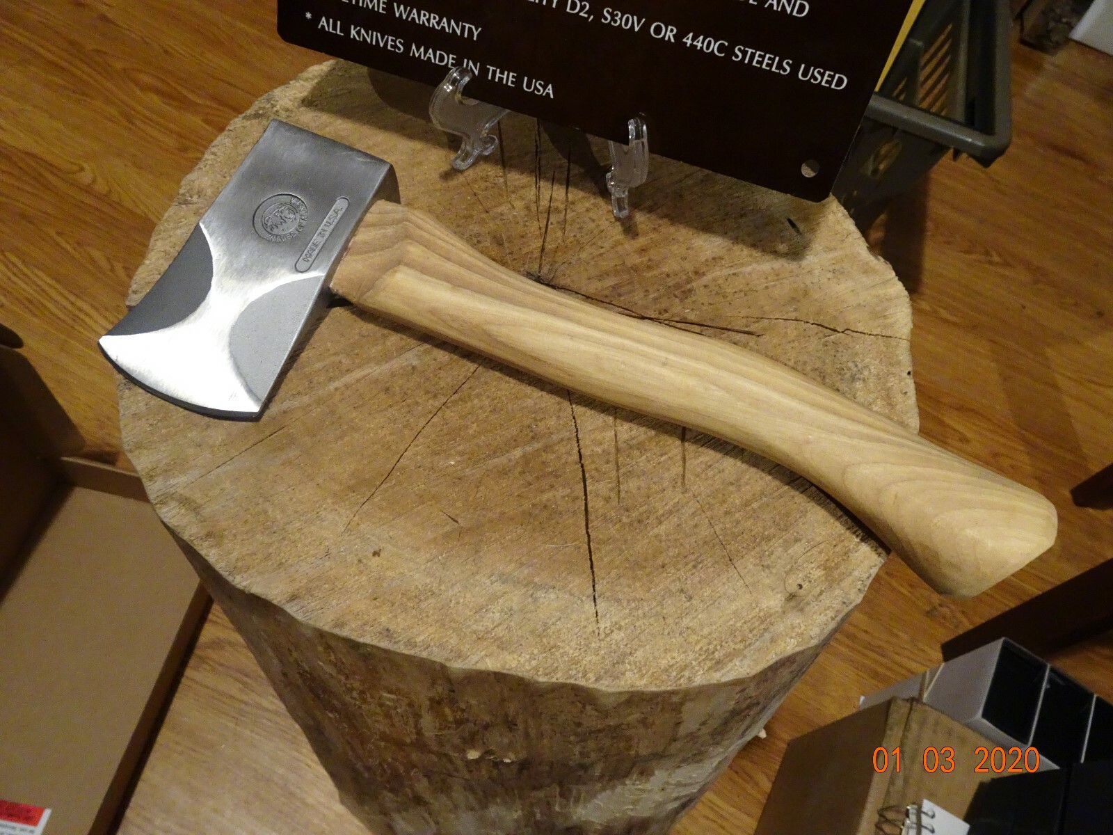 KNIVES OF ALASKA HUNTERS HATCHET WITH LEATHER BELT SHEATH MODEL 070FG A GREAT 1