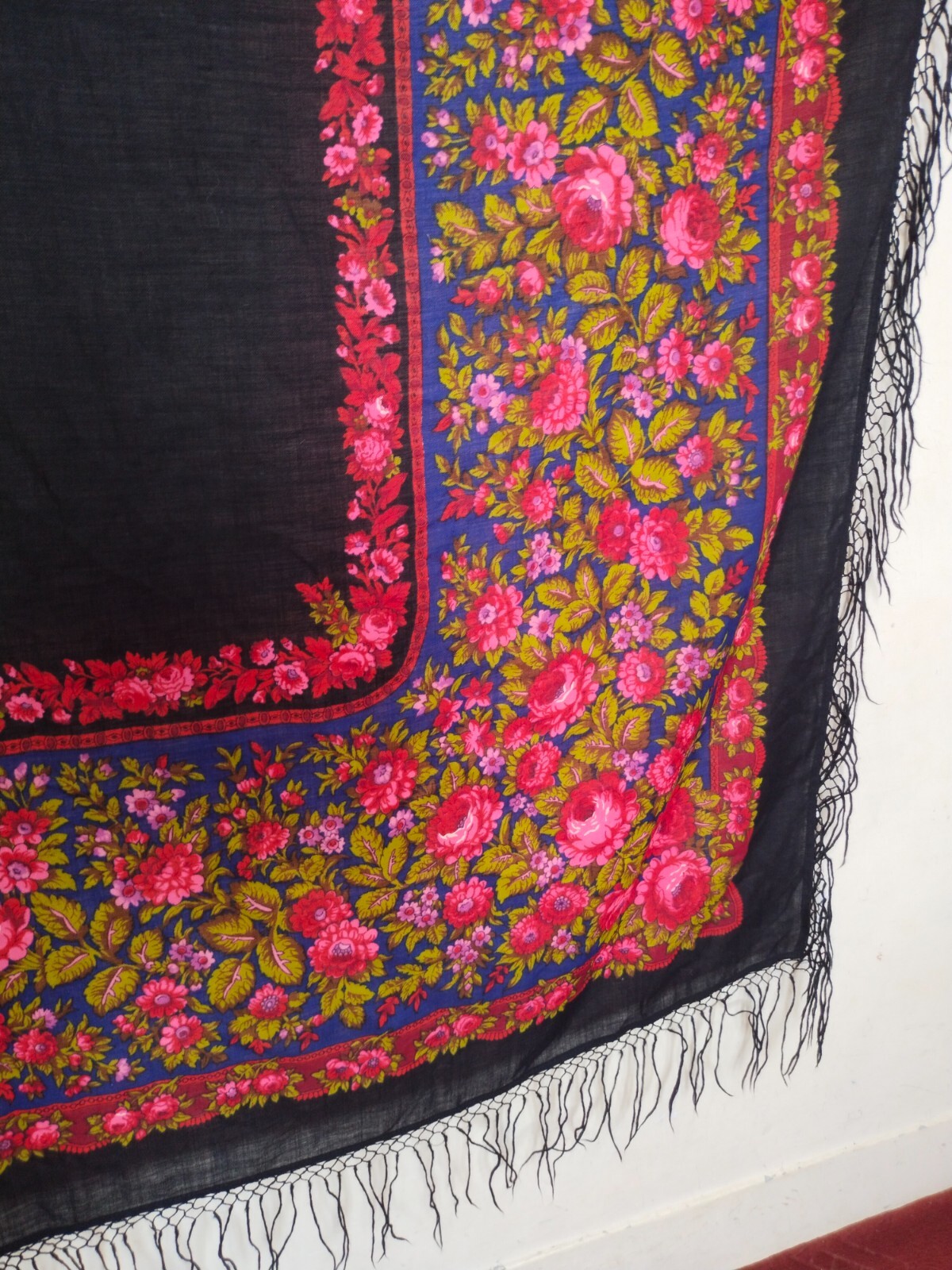vintage gorgeous flowers printed piano fringes shawl scarf itm1236