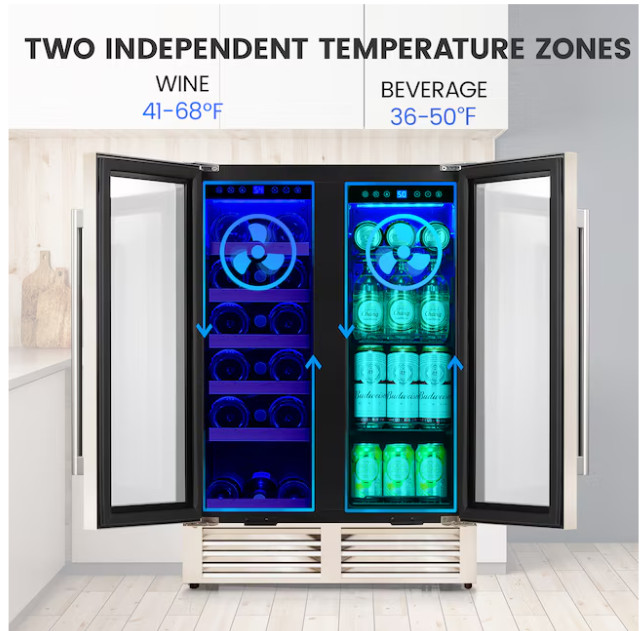 COWSAR 3.96 Cu Ft 18 Bottle Built-In Dual Zone Wine Cooler Silver SALE/FREE SHIP
