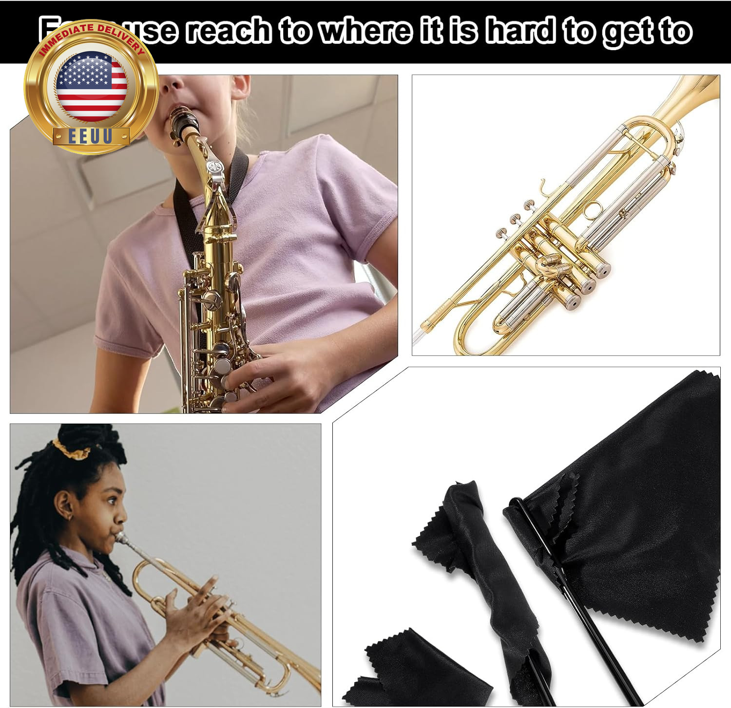 Flute Cleaning Kit Flute Cleaning Rod with 3Pcs Cloth Flutes Cleaner Kit for Flu