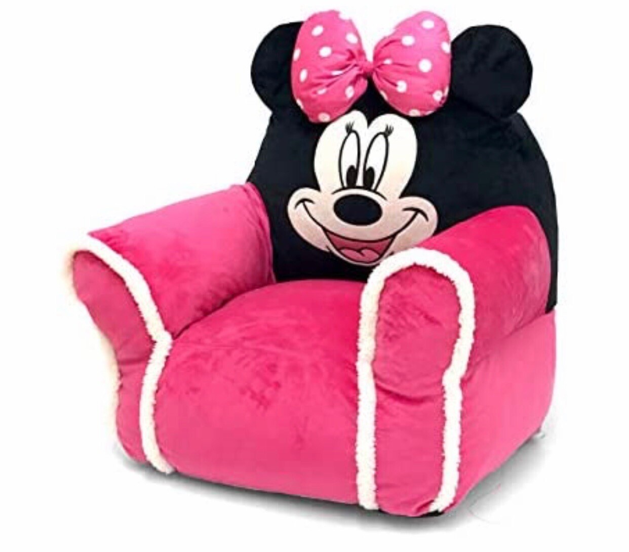 Disney Junior Minnie Mouse Kids Plush Sofa Bean Bag Chair With Sherpa Trimming