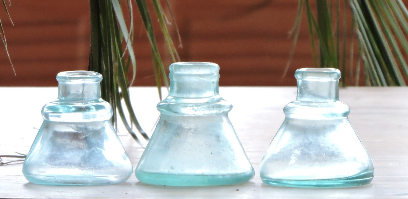 CARTER'S 1897, LOT OF 3 ANTIQUE AQUA MOLD BLOWN CONE INK BOTTLES