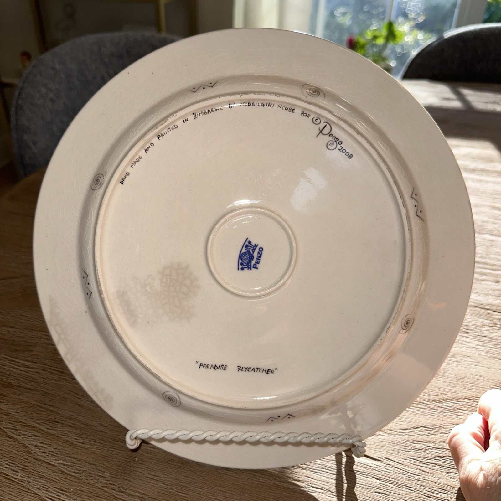 Penzo Zimbabwe Hand Painted 10.75 In Plate Paradise Fly Catcher Signed 2008