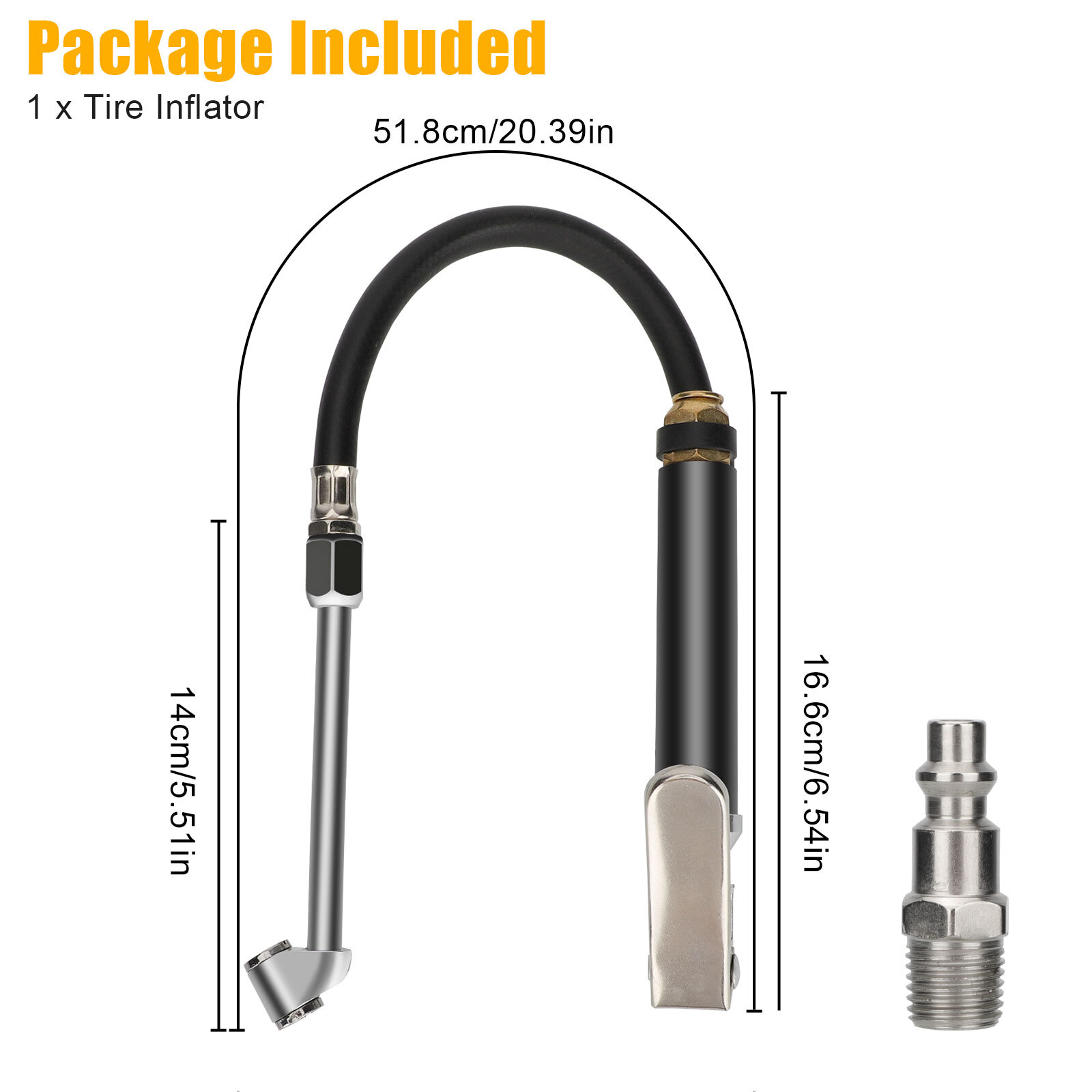 Air Tire Inflator With Pressure Gauge Dual Head Chuck 12" Compressor Rubber Hose