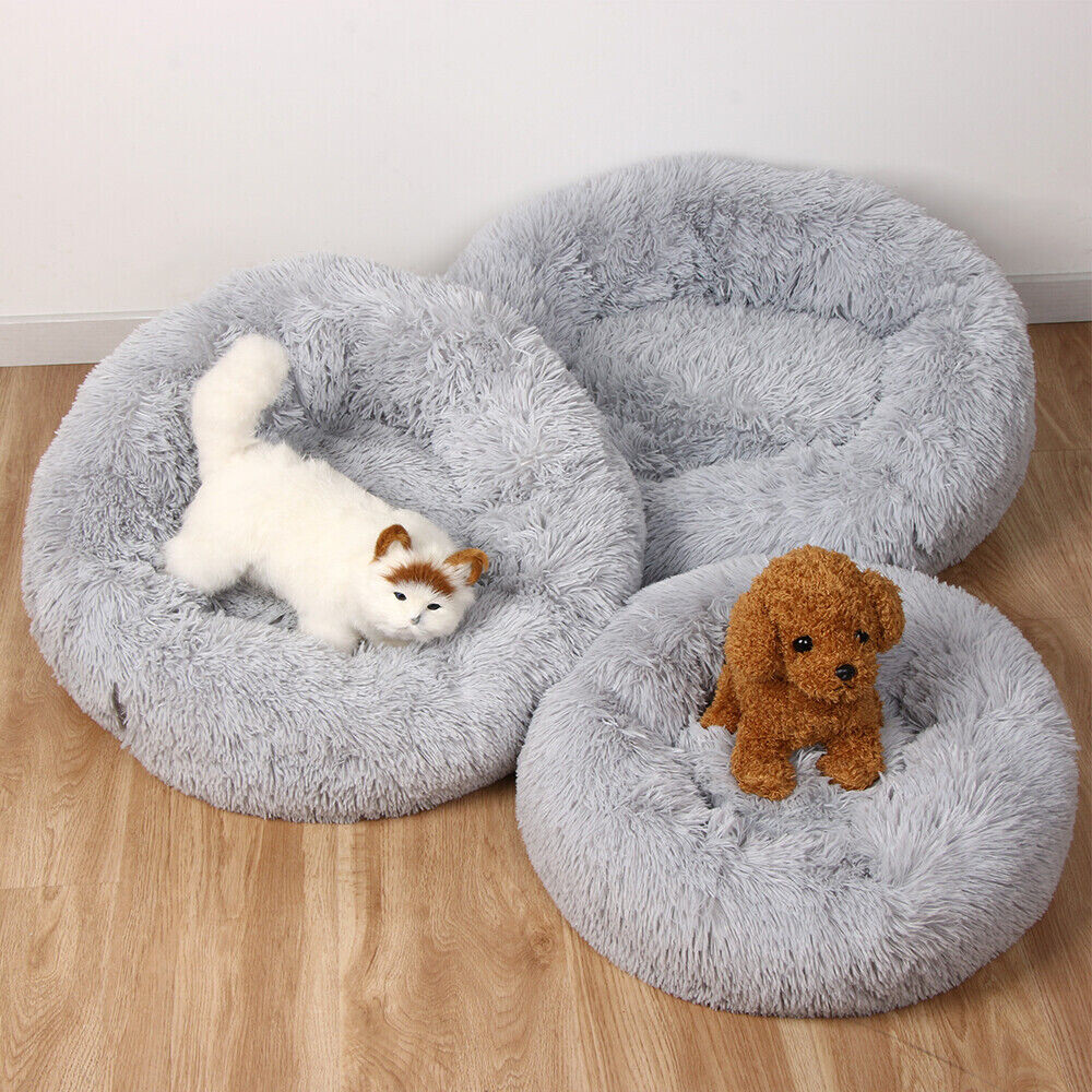 Donut Plush Pet Dog Cat Bed Fluffy Soft Warm Calming Bed Sleeping Kennel Nest
