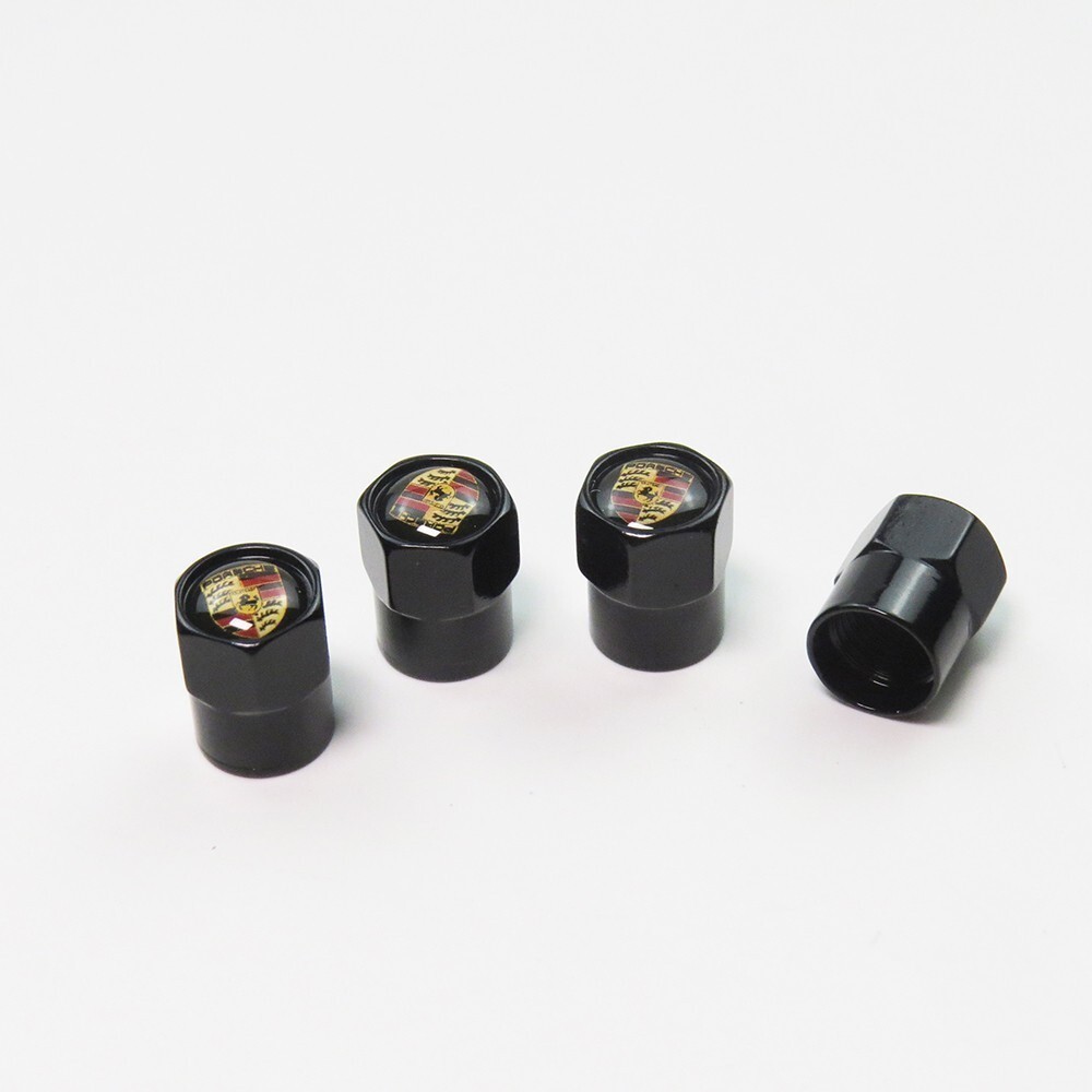Compatible with Porsche 4PCS Tire Valve Stem Caps Black Anodized Aluminum