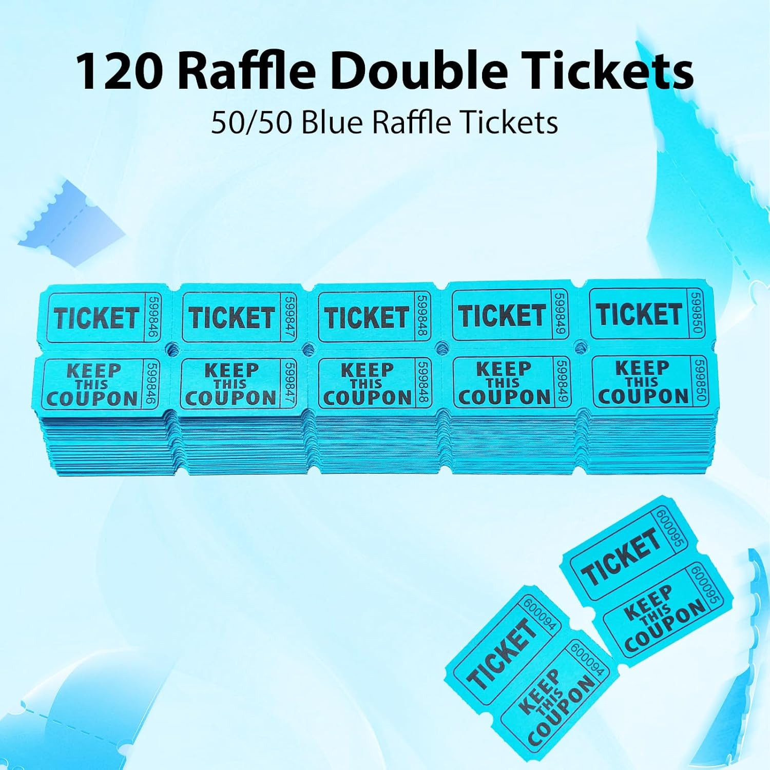 240 Pcs (120 Pairs) Blue Double Raffle Tickets – 50/50 Raffle Tickets for Partie