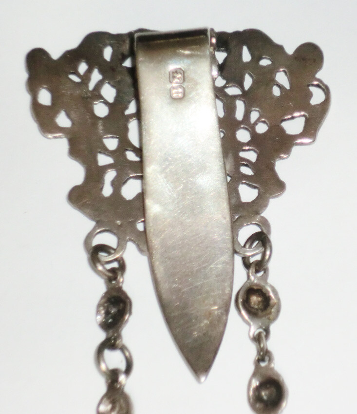 Antique Hallmarked English Sterling Chatelaine Hook 2 Chains Figural Person WB9