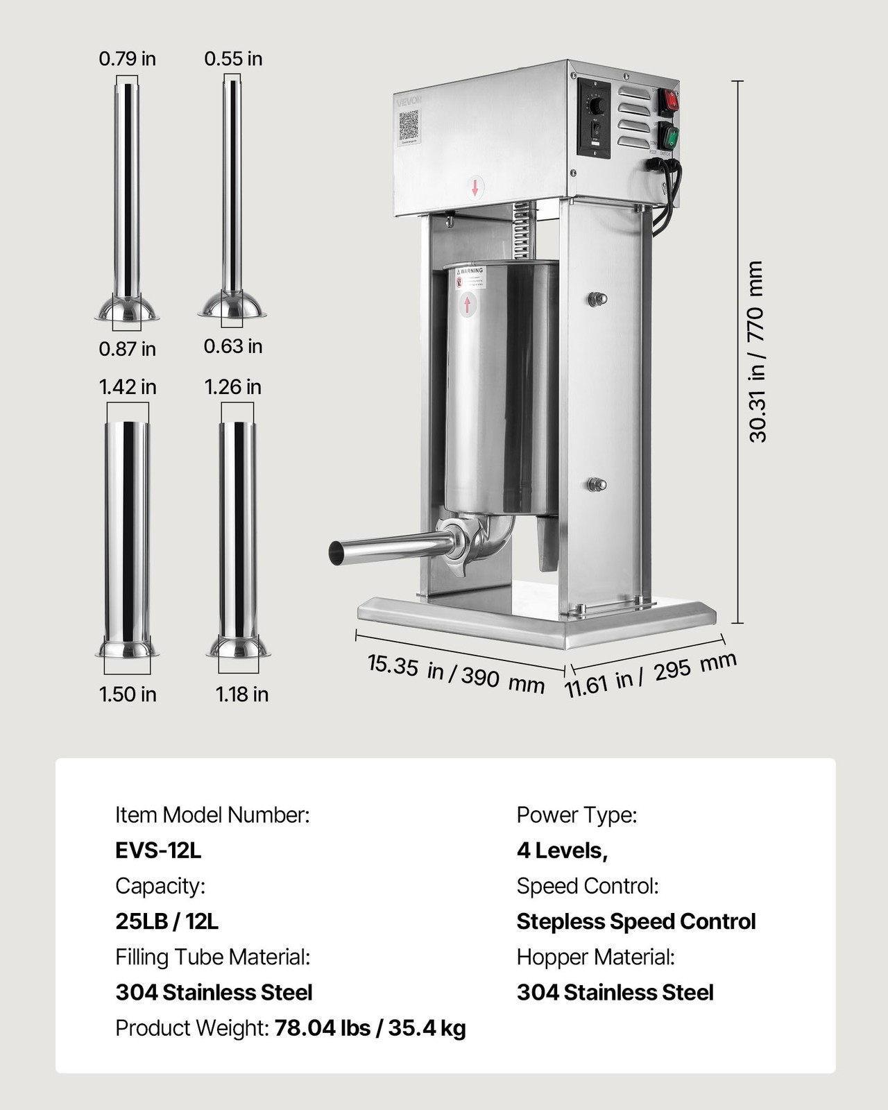 VEVOR Electric Sausage Stuffer 25 LBS / 12 L with 4 Tubes for Commercial & Home
