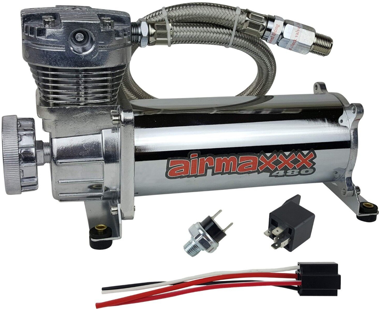 airmaxxx 480 Chrome Air Compressor 180 Switch For Air Horn Suspension Bags Tank