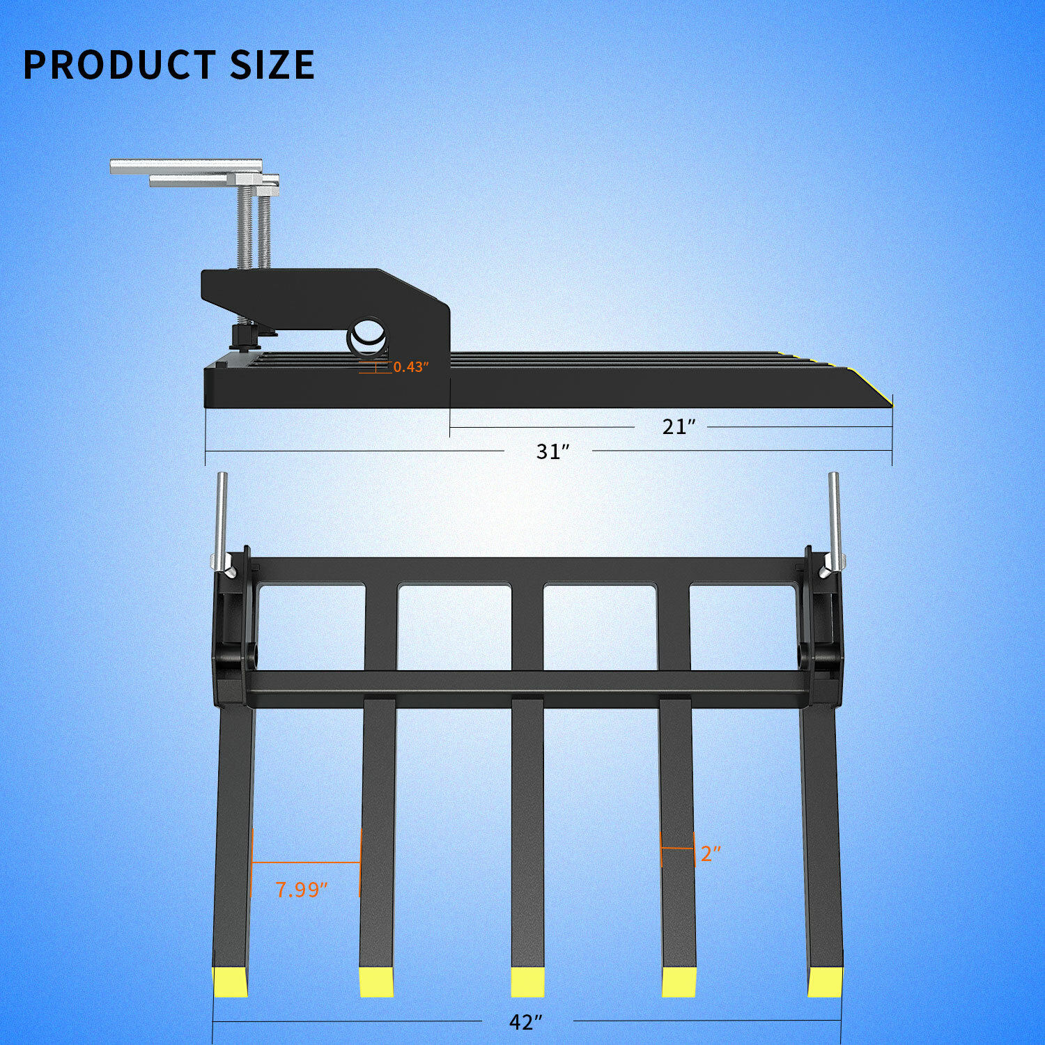 42" Heavy Duty Debris Fork for Tractor Skid Steer Buckets Clamp on Trash Forks