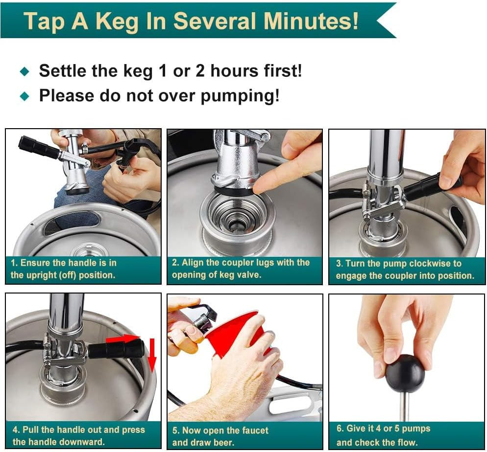4inch Beer Keg Pump Keg Tap D System Keg Party Pump with Beer Line Faucet