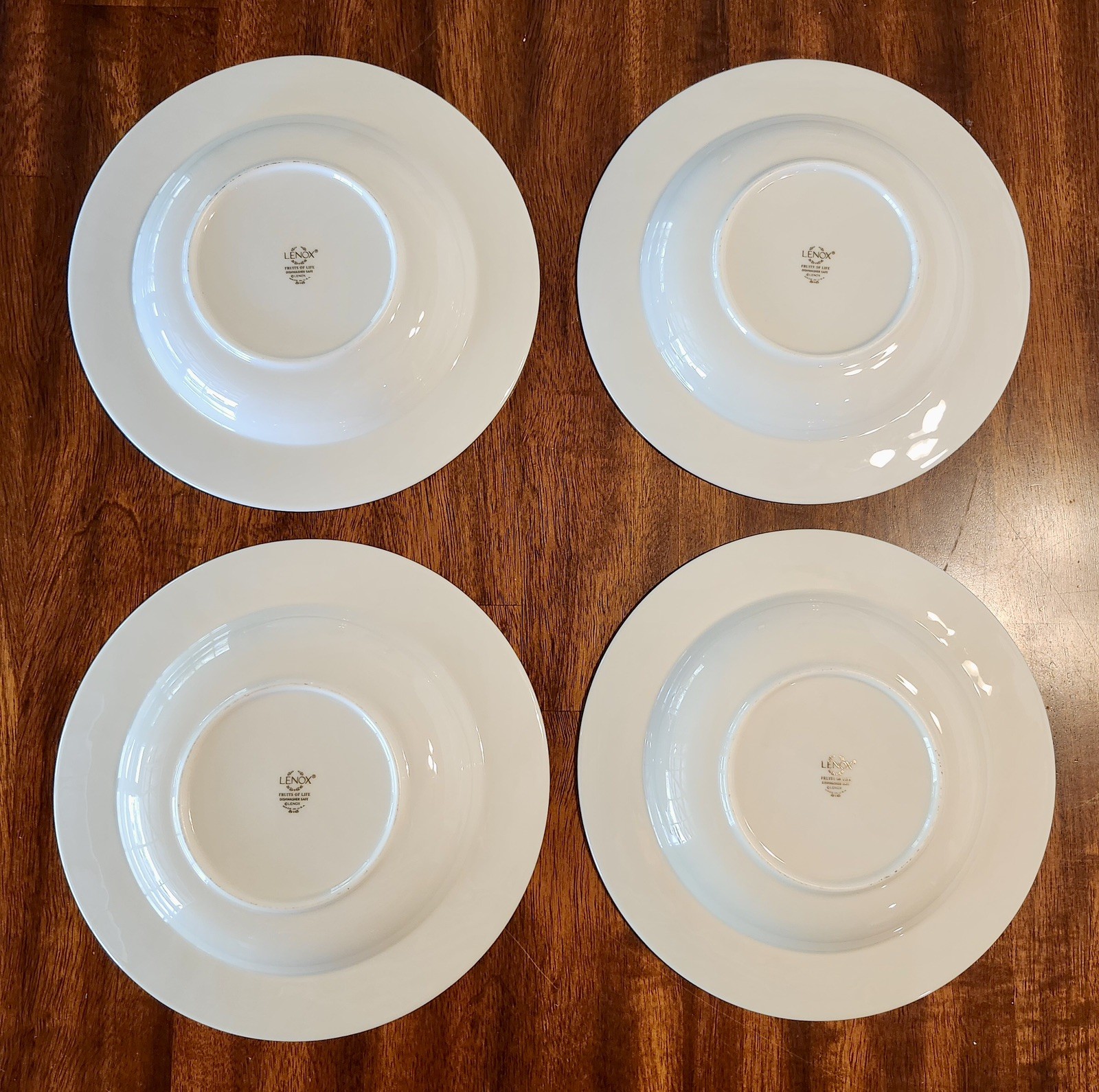 LENOX Fruits Of Life 9” Rimmed Soup/Pasta Bowls Set of 4 Gold Rim USA Excellent