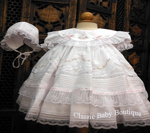 NWT Will'beth White Fancy Lace Dress 3p Set Preemie Bonnet Bloomers Baby Girl 00