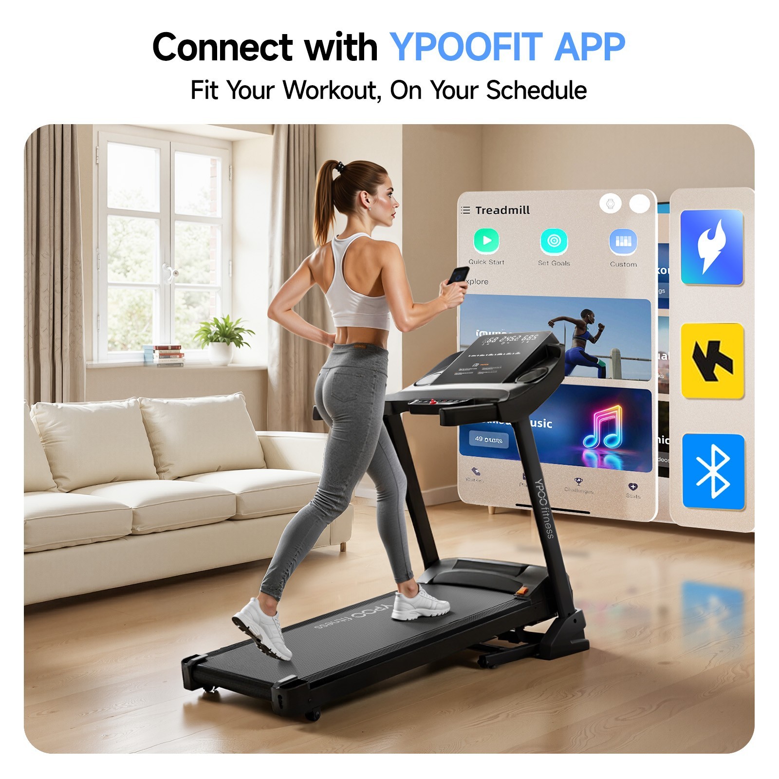 YPOO Treadmill with 0-15% Auto Foldable Treadmill for Home 8.0 MPH Treadmill