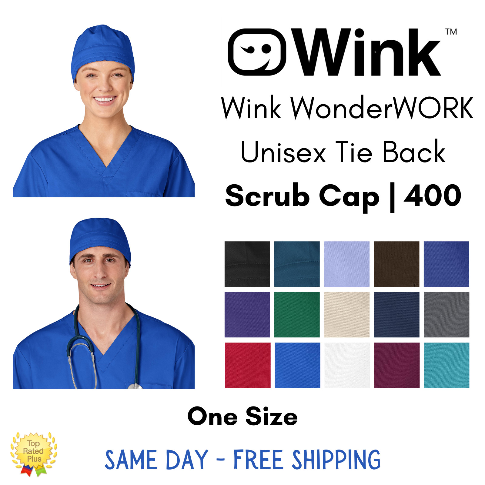 Wink WonderWORK Unisex Tie Back Solid Scrub Cap | 400
