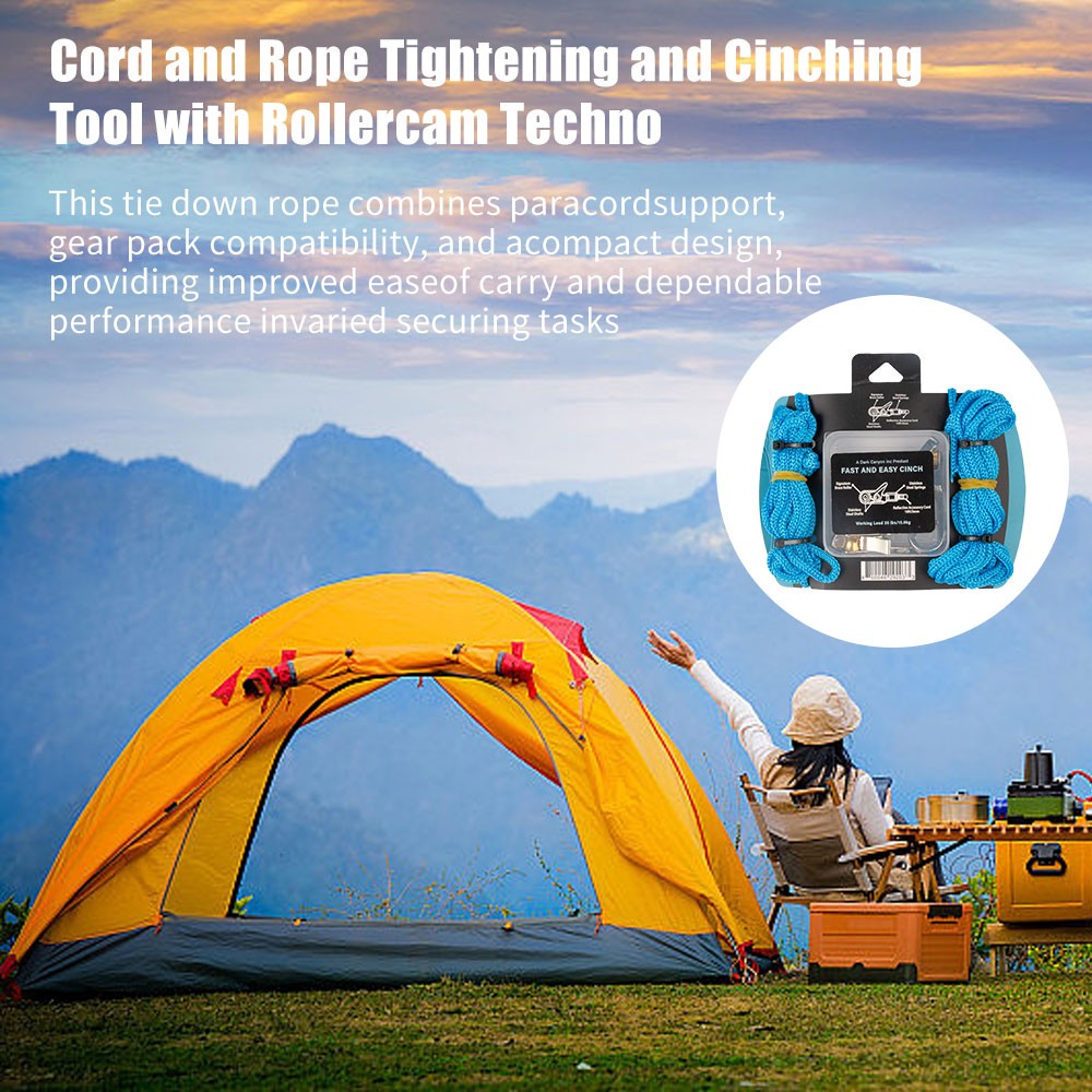 6 Hooks Rope with Roller Tensioner Lock Buckle Tie Down Rope Cargo Tightening